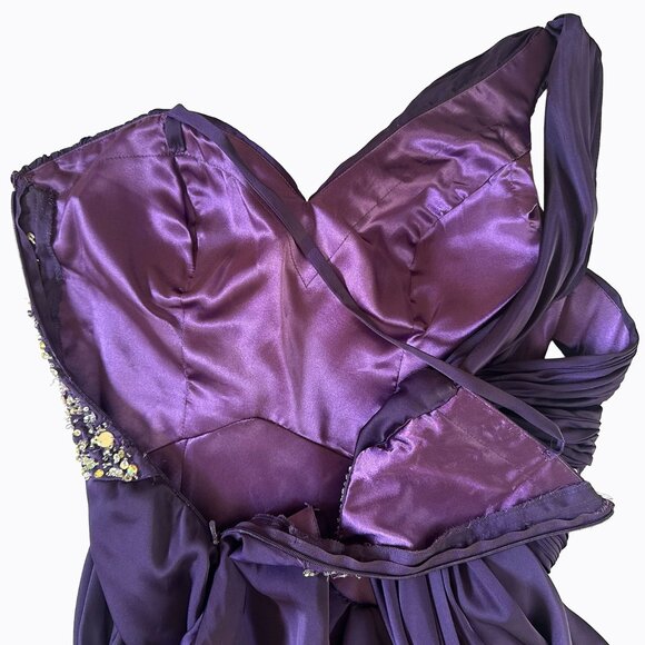 Vintage Babydoll Purple Dress XS/S Asymmetrical Ruched Bodice 90s Y2K Whimsigoth - Picture 9 of 12